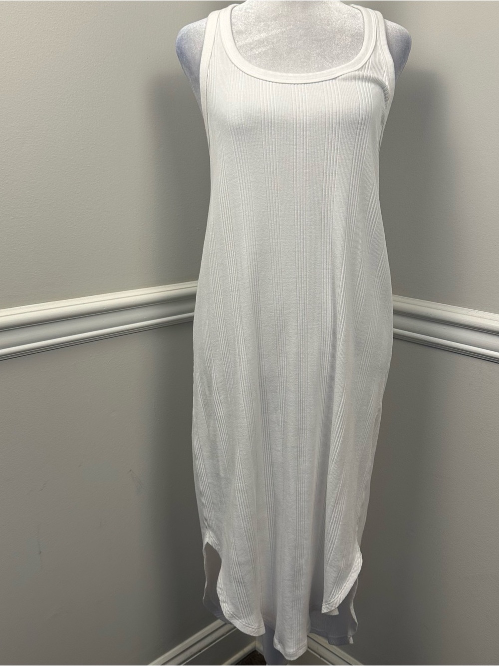 aerie White Ribbed Maxi Tank Dress S